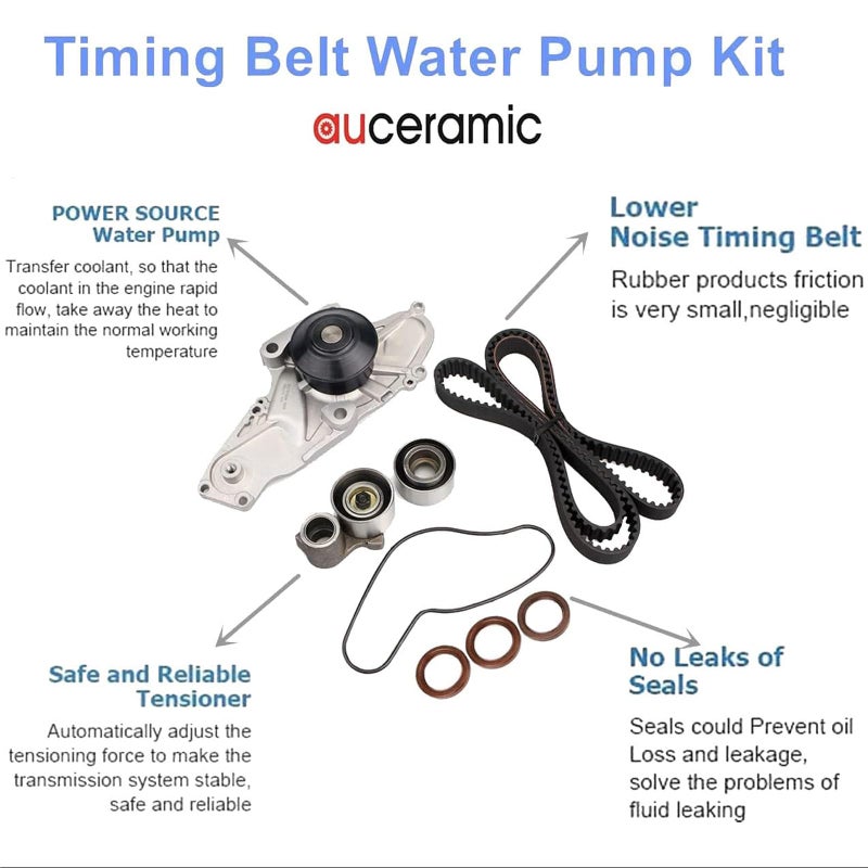 AUCERAMIC TCKWP286 Timing Belt Kit with Water Pump Fit for 1998-2004 Honda Pilot Odyssey Accord 1997-2003 Acura MDX TL CL 3.0L 3.2L 3.5L J30A1 J32A1 - Image 2